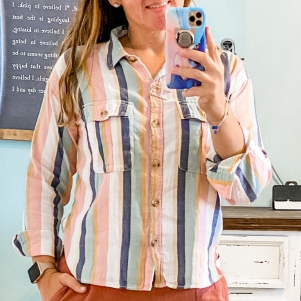 Small So Button down multicolor striped shirt, colors
